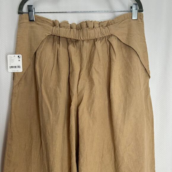 Free People Free-est NWT wide leg pants pull on tan high rise size large - Picture 5 of 10